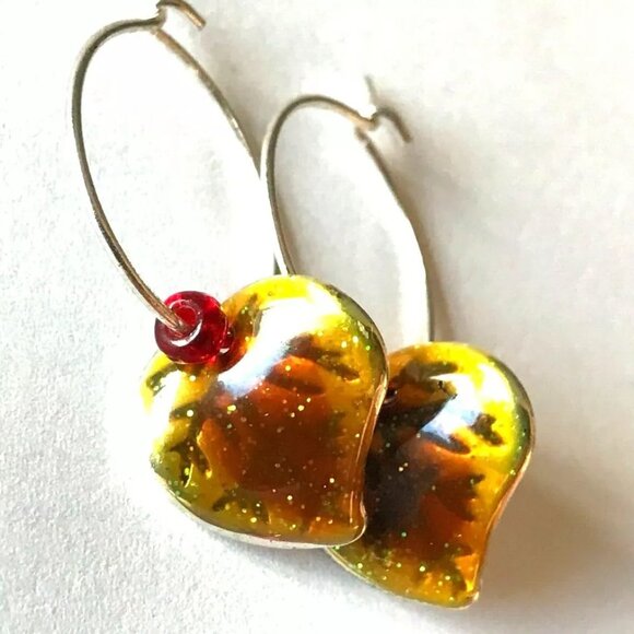 Gold Leaf Earrings Fall Thanksgiving Autumn Tree Leaves Halloween Harvest Plated - Picture 6 of 8